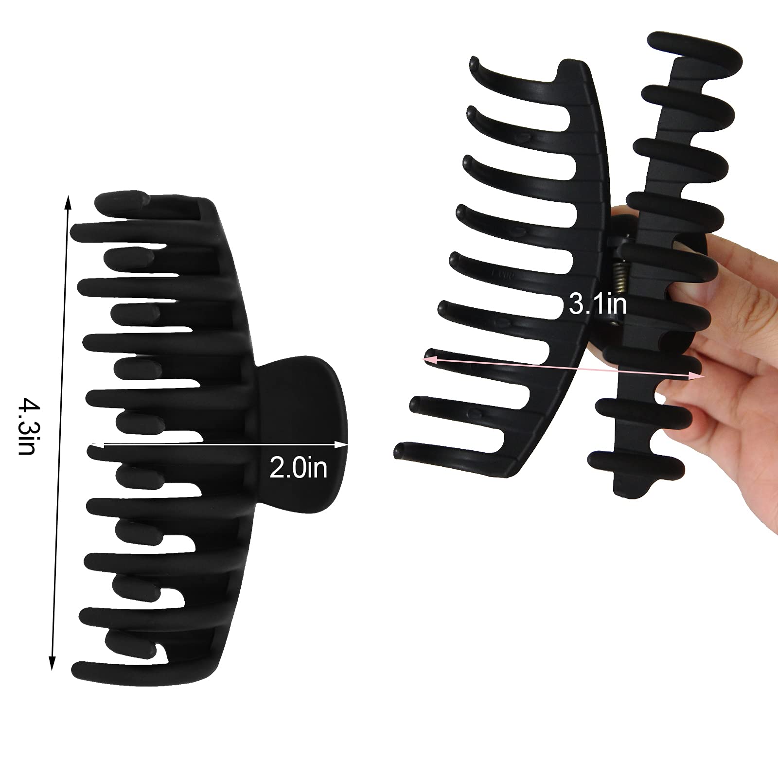 2 Pack Big Hair Claw Clips Nonslip Large Claw Clip for Women and Girls Hair,Strong Hold Grips Hair Accessories 4 Inch (Black)