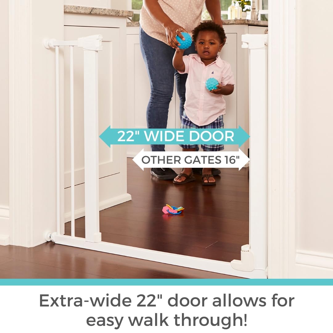 Toddleroo by North States Tall Bright Choice Auto-Close Baby Gate with Door. Pressure Mounted Baby Gate for Doorways, Child Gate Fits Openings 29.75” to 40.5” Wide. (36" Tall, White)