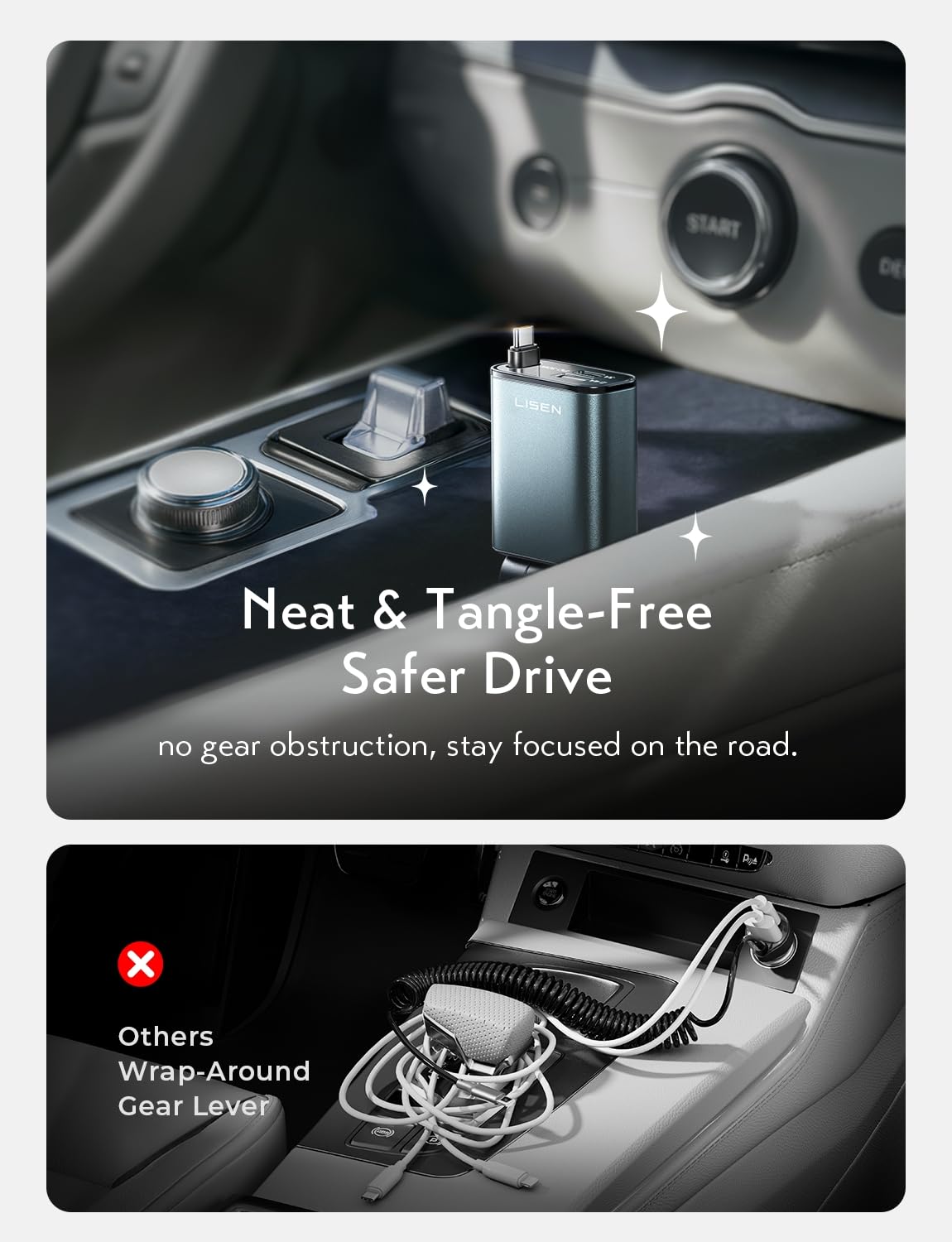 LISEN for Car Charger USB C Fast Charge fit iPhone 17 Pro Max Air, [Ultra-Mini, 60% Less Space] 57W Type C Retractable Car Phone Charger Adapter for iPhone 16e 16 15 Samsung S25 S24 Pixel Android