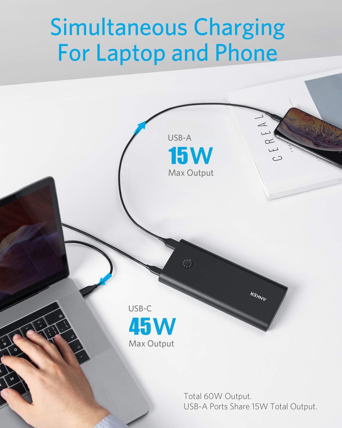 Anker PowerCore+ 26800mAh PD 45W with 60W PD Charger, Power Delivery Portable Charger Bundle for USB C MacBook Air/Pro/Dell XPS, iPad Pro, iPhone 14/13/12 Series, and More