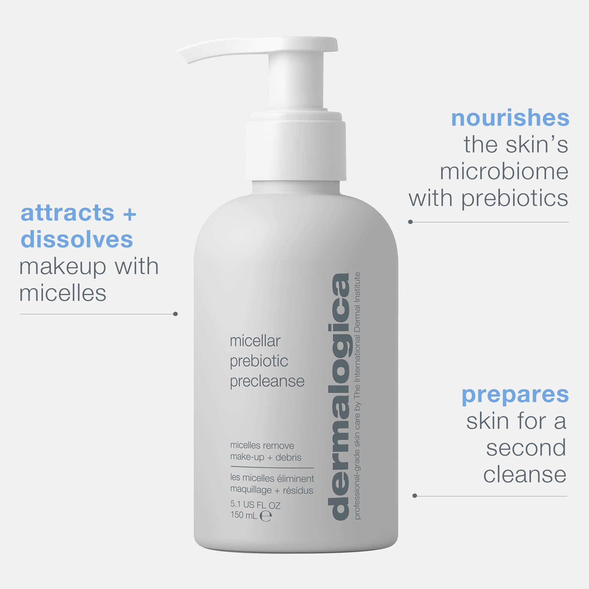 Dermalogica Micellar Prebiotic PreCleanse, Makeup Remover Face Wash - Nourishing Pre Cleansing Lifts Away Dirt, Oil, and Make Up, 5.1 fl oz