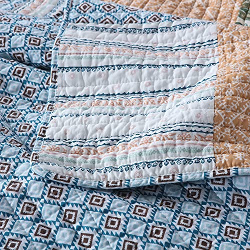 Autumn Dream Cotton Bedspread Quilt Sets Reversible Bedding Coverlet Sets Comforter, Bohemian Paisley Patchwork Blue Bedspread, Queen Size