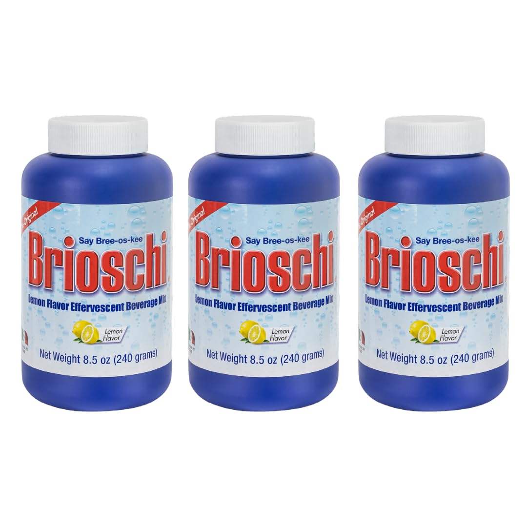 Brioschi Italian Lemon Flavored Effervescent Heartburn, Upset Stomach, Acid Indigestion, 8.5 oz Bottle (Pack of 3)