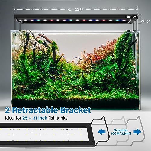 fishkeeper 24W LED Aquarium Light, Ultra-Thin Full Spectrum Fish Tank Light for Plants with Extendable Brackets for 33"~39" Tanks, Multi Color & 10-Level Dimmable, Adjustable Timer