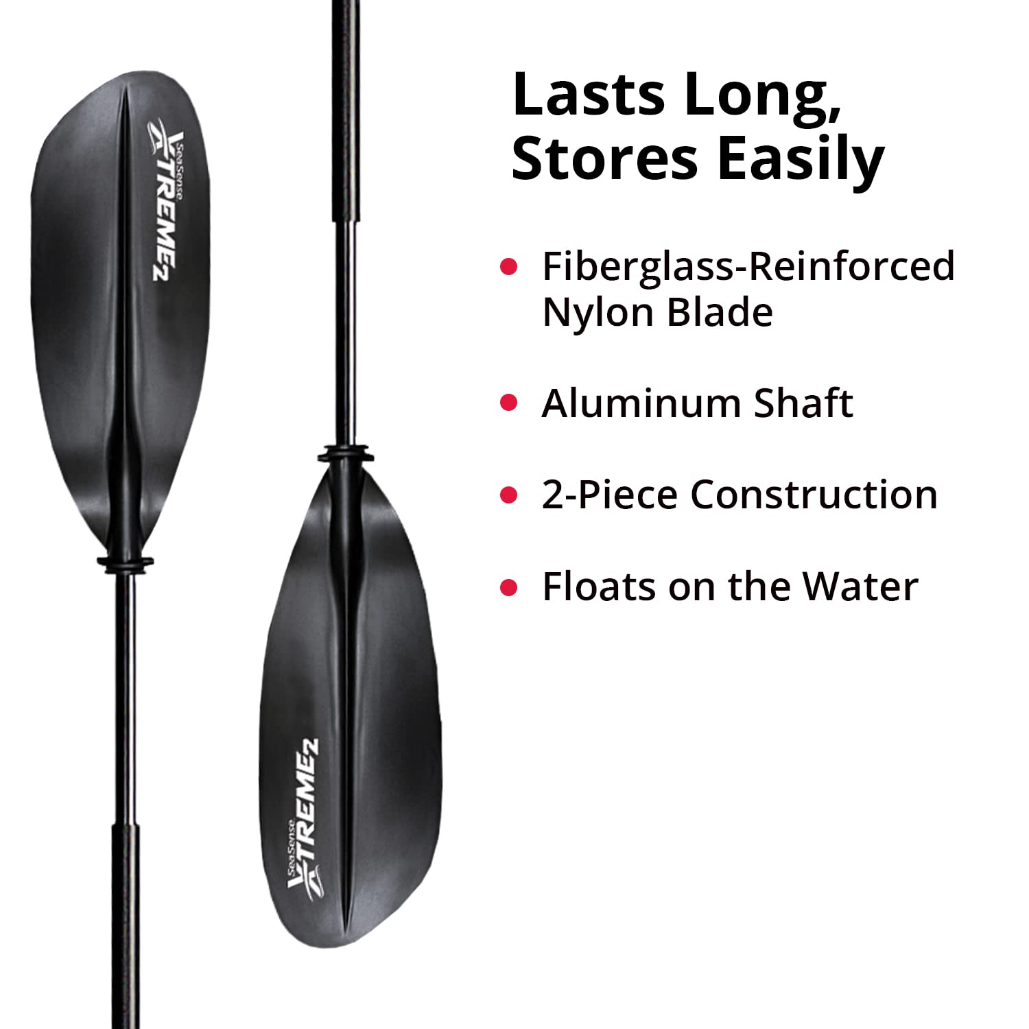 SeaSense XTreme 2 Kayak Paddle, Black, 96” - Fiberglass Reinforced Nylon Blades, 2-Piece Construction - Great for Sport, Sea, Whitewater, Recreational & Fishing Kayaking