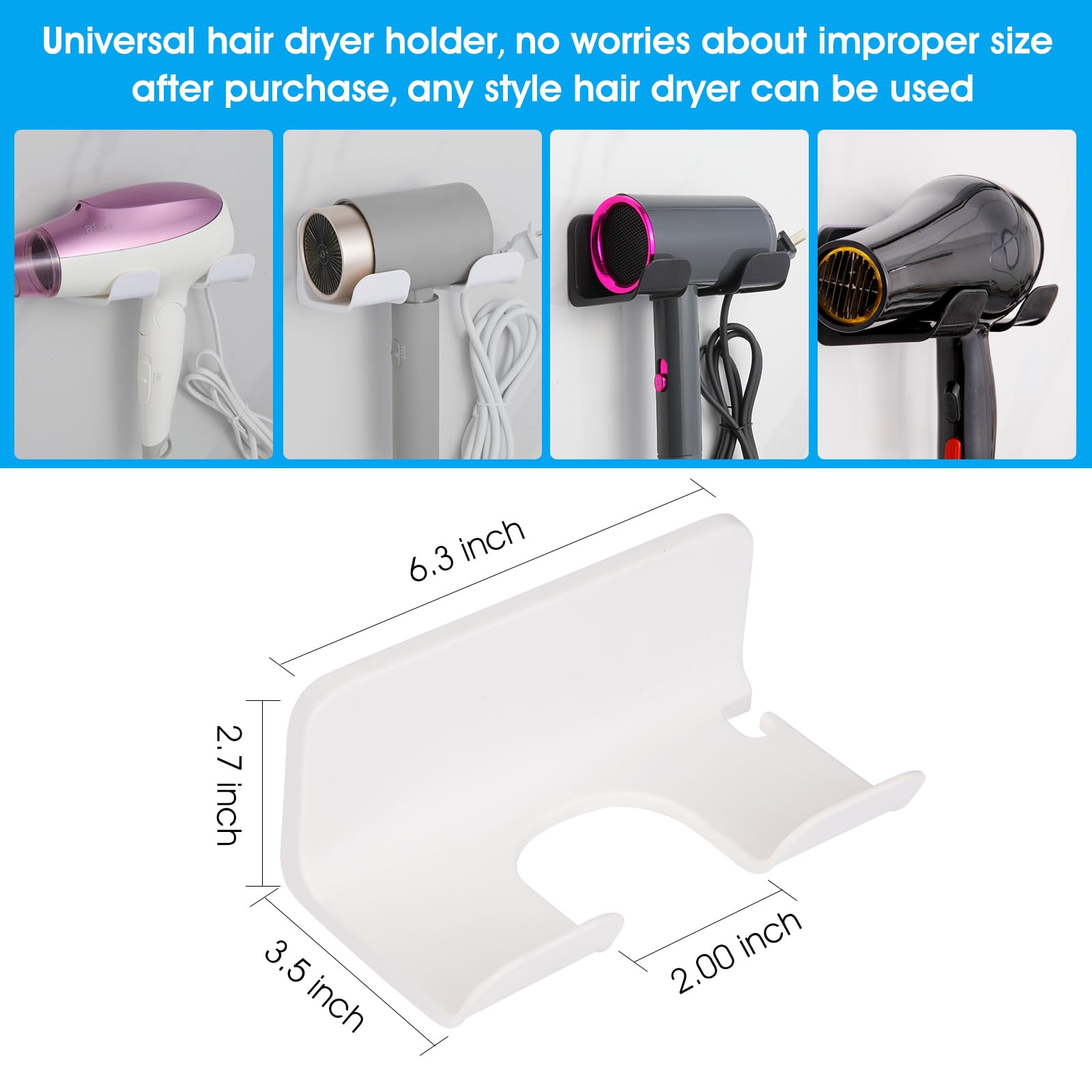 New B1919 2Pcs Universal Hair Dryer Holder, Blow Dryer Holder with Cord Storage, Hair Dryer Holder Wall Mounted, Bathroom Hair Tool Organizer for Dyson, Stable Easy To Install (Get 2 Styles)