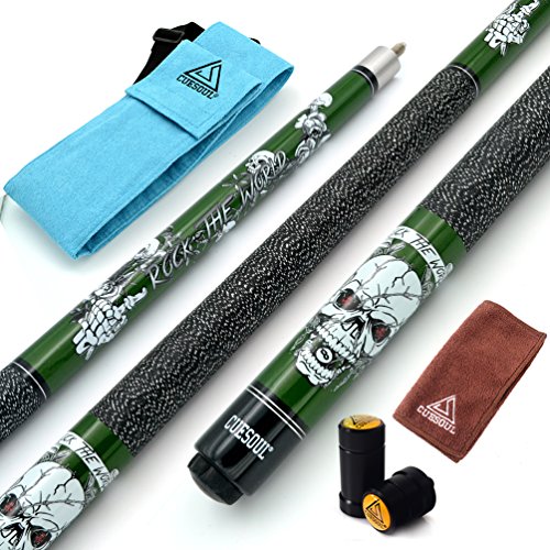 CUESOUL 58 inch 21oz 1/2 Maple Pool Cue Stick Kit- Rock The World Stylish Pattern Cue Design in Red Paint