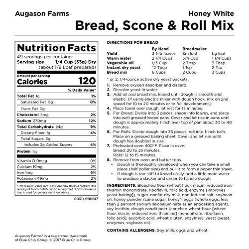 Augason Farms Honey White Bread Scone & Roll Mix 3 lbs 10 oz No. 10 Can 3-pack (no. 10 can)