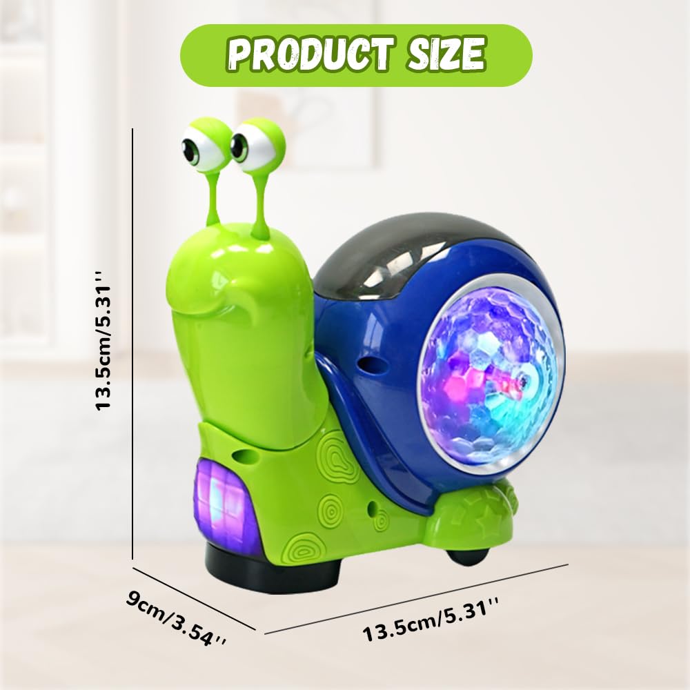 Bysku Baby Toddler Infant Luminous Snail Toy, Electric Tummy Time Toys Crawling Snail Musical Toys with Light-up Music, Light-Up Walking Dancing Moving Interactive Sensory Toy (Green)