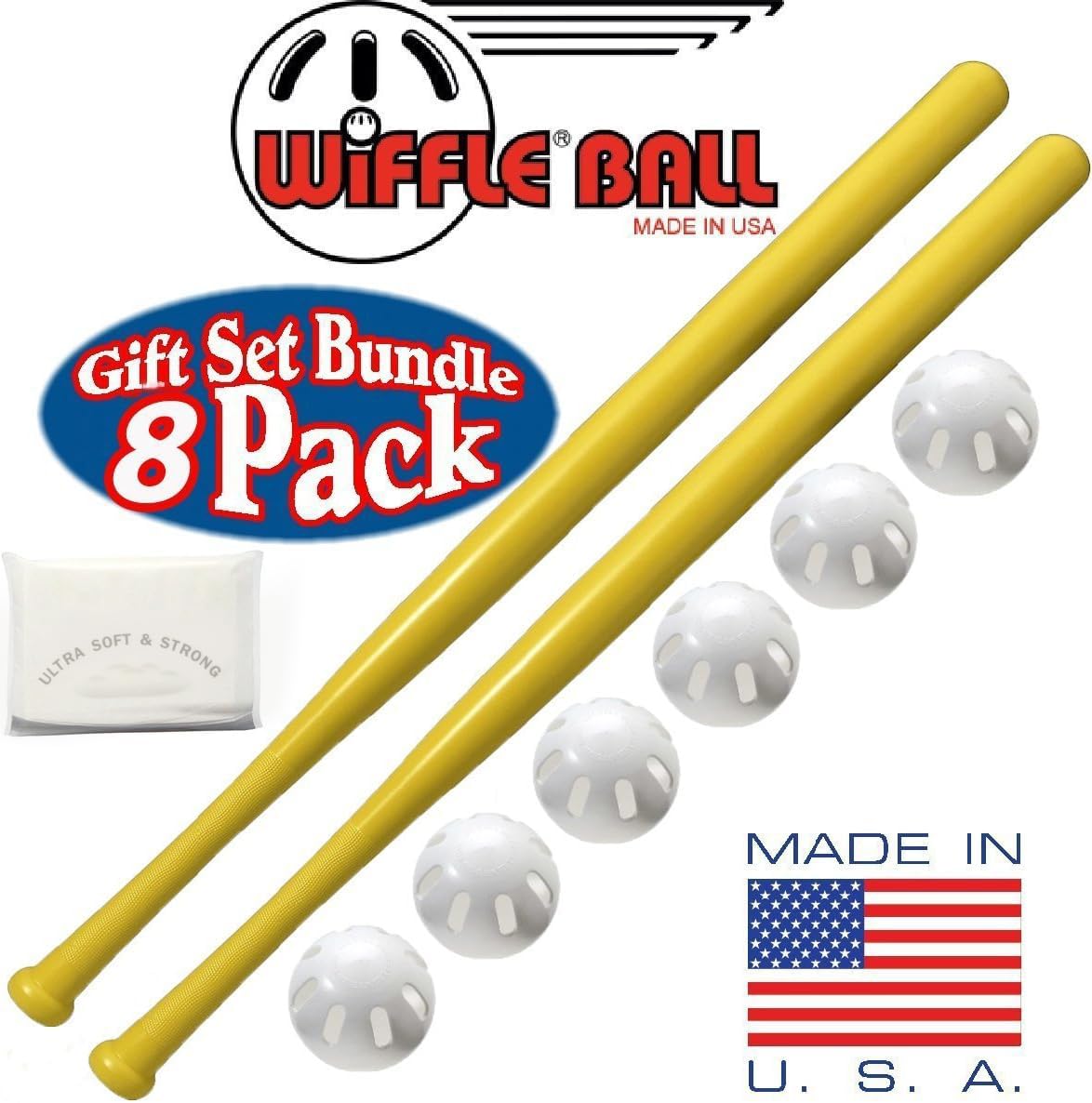 WIFFLE Ball 6 Baseballs Official Size 6 Pack Ball 32" Bats 2 Pack Set