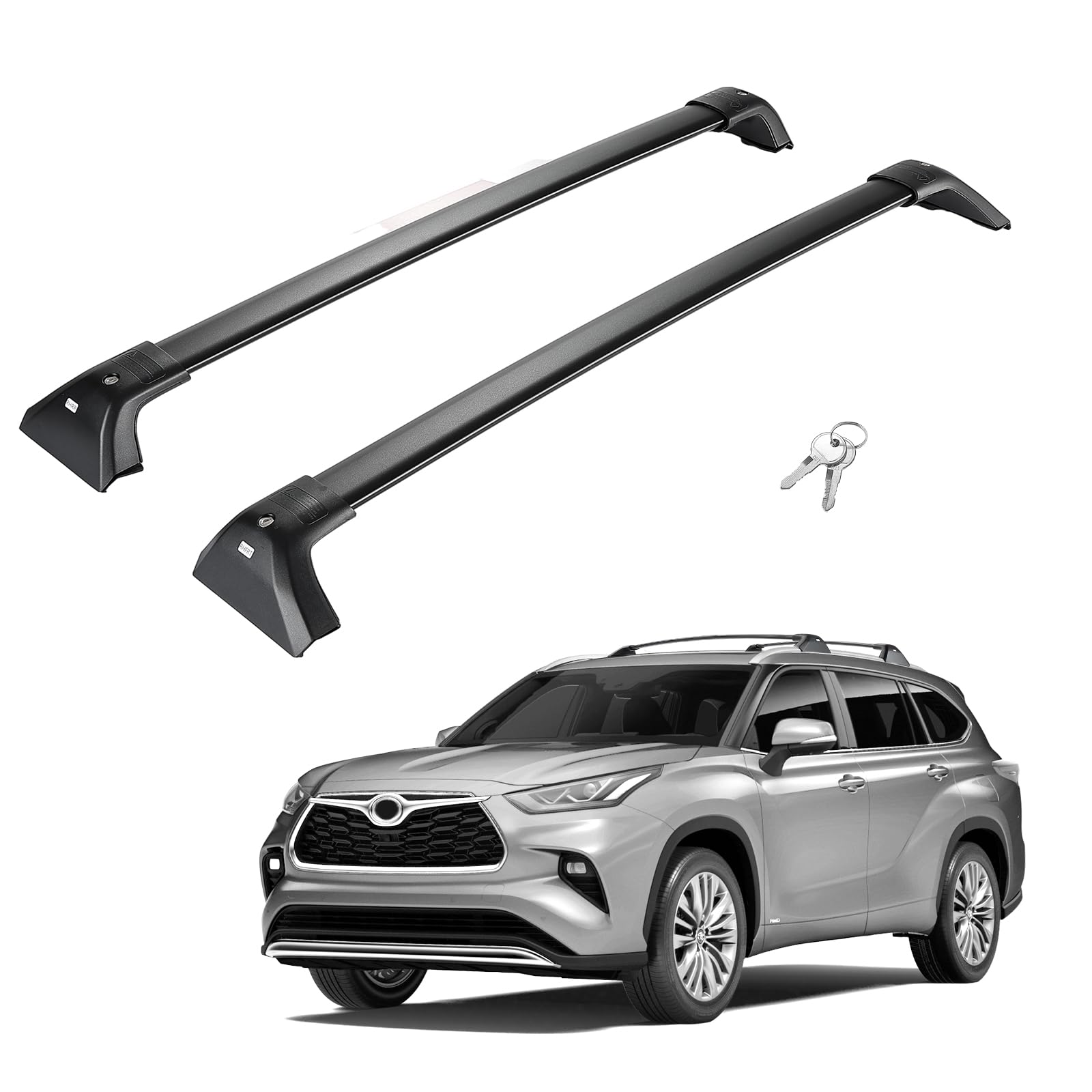 BougeRV Car Roof Rack Compatible with Toyota Highlander 2020-2024 XLE, XSE, Limited, Platinum, Bronze Edition, Hybrid Aluminum Cross Bars with Lock, Max Load 260lbs for Rooftop Cargo Luggage Carrier