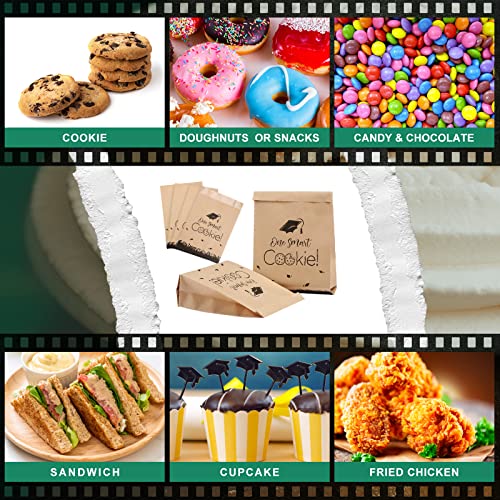 Fuutreo 200 Pcs Graduation Favor Bags Bulk Kraft Paper Treat Bags Congrats Grad Oilproof Brown Paper Bags One Smart Cookie Bags for 2024 Graduation Party Bakery Cookies Snacks Sandwiches Supplies