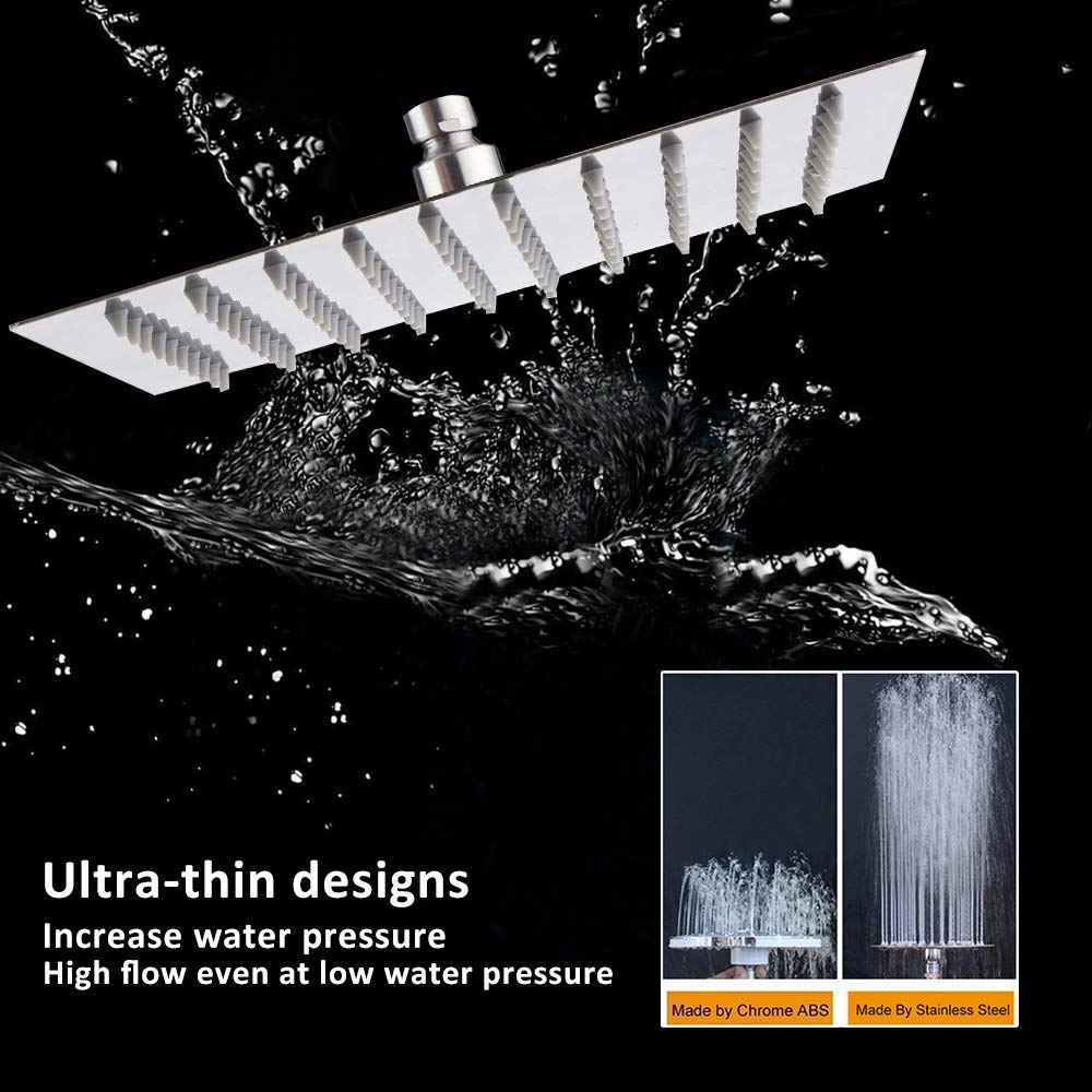 Rain Shower head, NearMoon High Flow Stainless Steel Square Rainfall ShowerHead, High Pressure Design, Awesome Shower Experience Even At Low Water Flow (8 Inch, Chrome Finish)