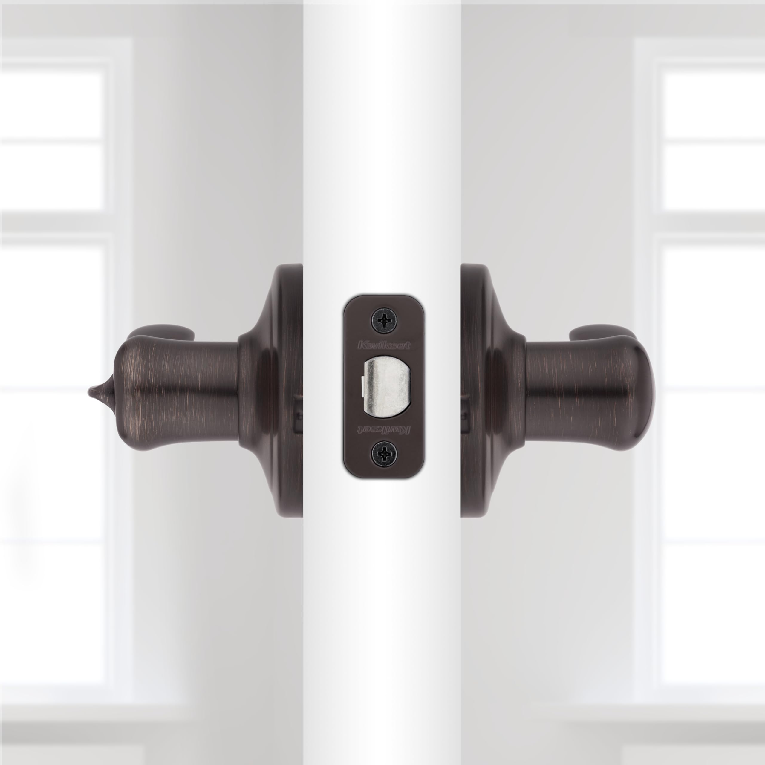 Kwikset Tustin Interior Privacy Door Handle with Lock, Metal, Door Lever For Bathroom and Bedroom, Venetian Bronze Reversible Keyless Turn Lock, with Microban Protection
