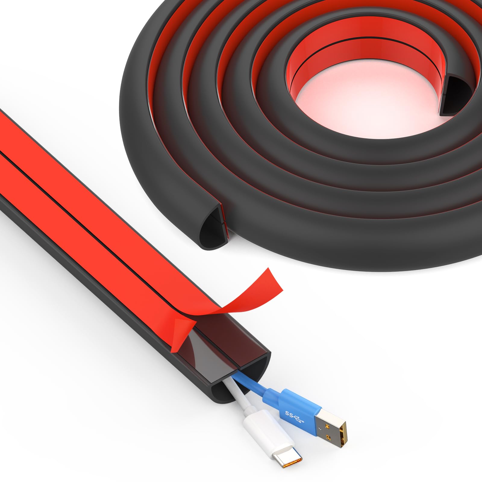 UOMTFAI Wall Cord Hider 196 Inch - Self-Adhesive Wire Cover Raceway for Walls, Flexible PVC Cable Concealer for Home and Office, W0.59 H0.39in - Black