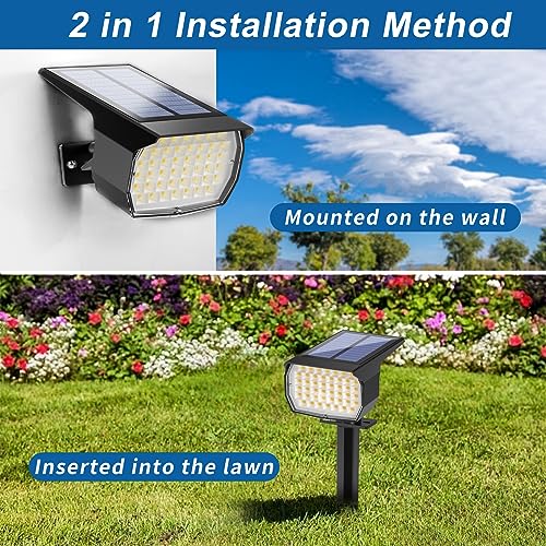 WENATY Solar Spot Lights Outdoor Waterproof IP65, 2 Pack Landscape Spotlights with 46 LEDs, 3 Modes Auto On/Off Solar Powered Flood Lights for Outside Pathway, Yard, Garden, Walkway (Warm White)