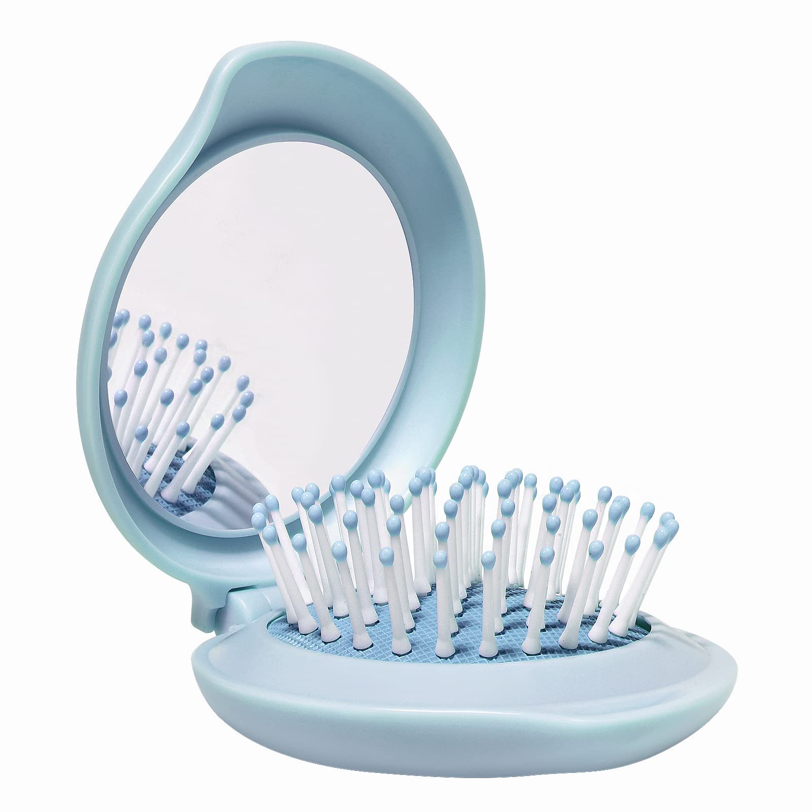 Arthaxi Hair Brush with Mirror, Compact Mirror with Mini Hair Brush Set, Folding Hairbrush for Women, Small Hair Comb with Mirror Combo, Blue