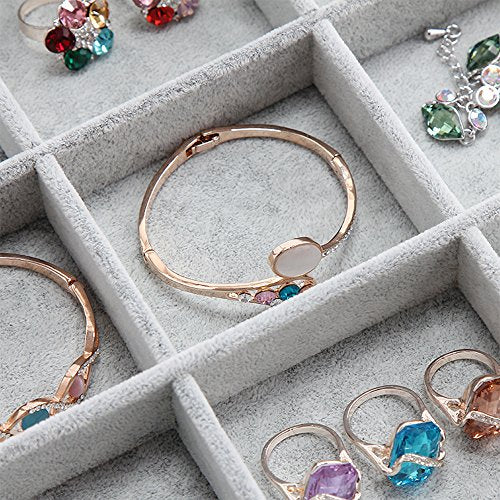 Wudygirl Velvet Jewelry Organizer 2 Layer Jewelry Box Rings Earrings Necklace Organizer Tray Stackable Grid Removable Case Clear Lid（2 Layer）