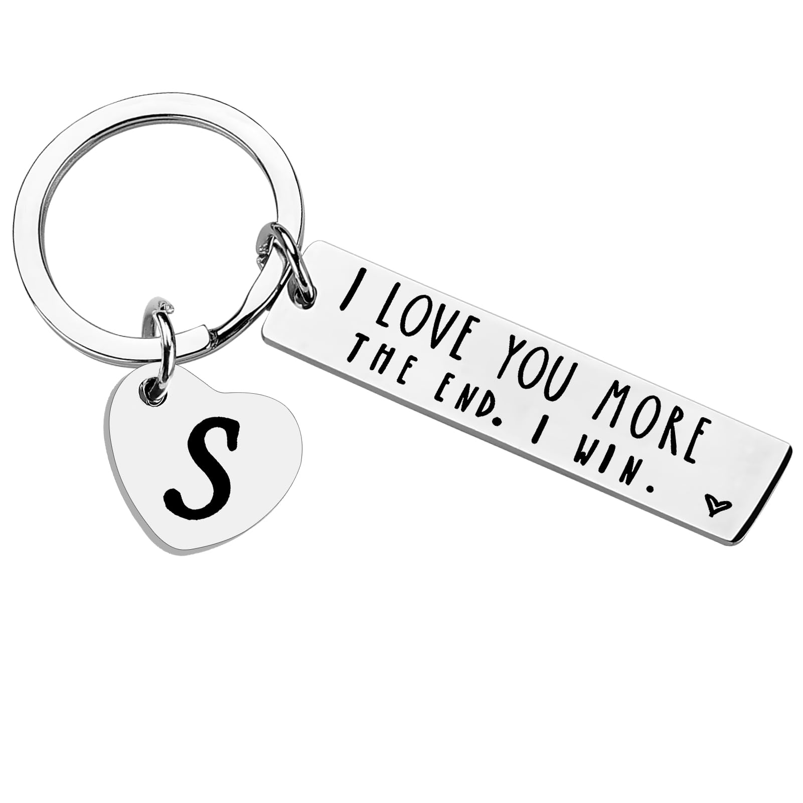 PLwelth I Love You More The End I Win Keychain Couple Keychain for Boyfriends Girlfriends Wife Husband Women Men Funny Initial Pendant Keychain for Birthday Christmas Valentines Day Gifts(S)