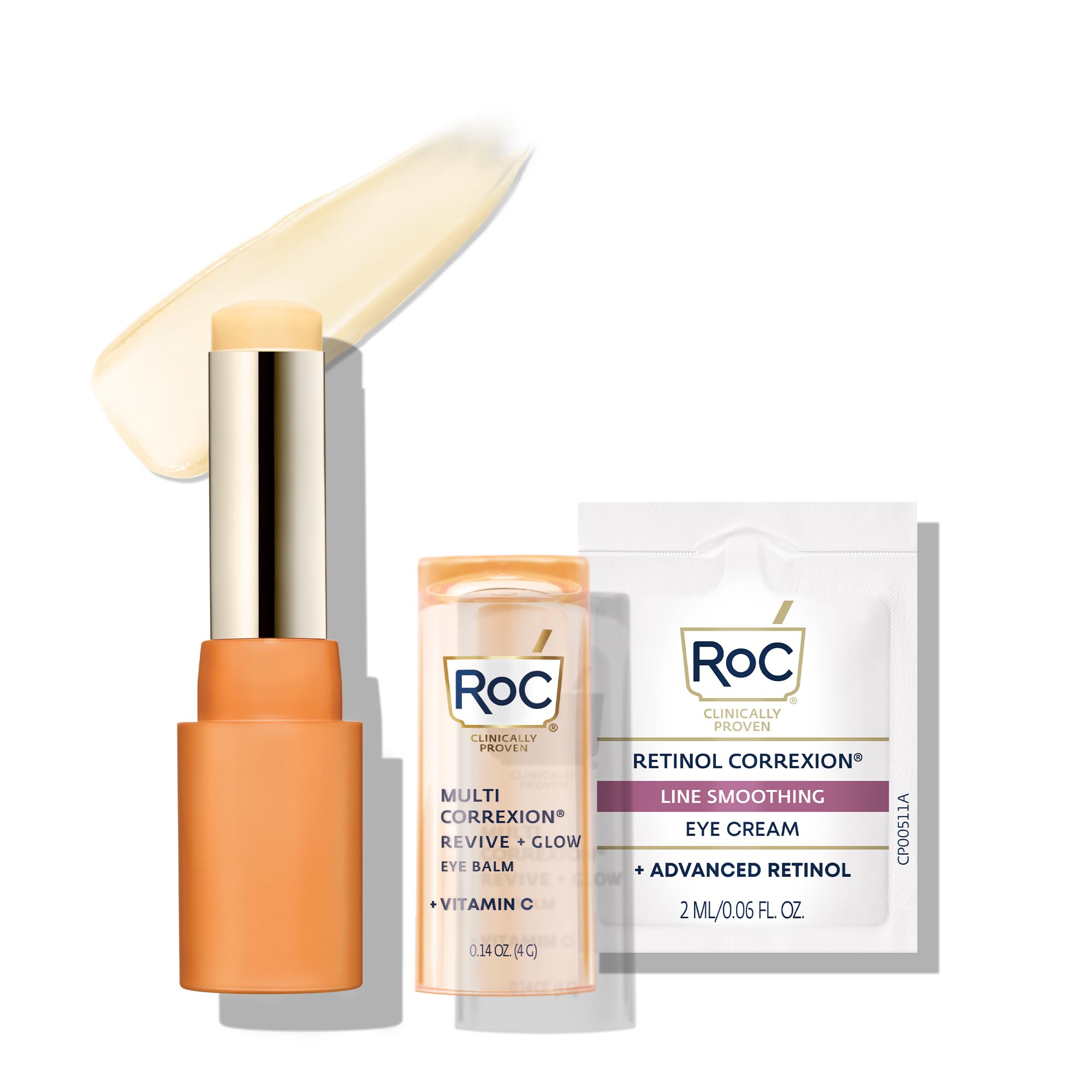 RoC Multi Correxion Revive + Glow Vitamin C Eye Balm, Skin Care Stocking Stuffers for Men & Women, (0.14 oz) with Retinol Eye Cream Packette