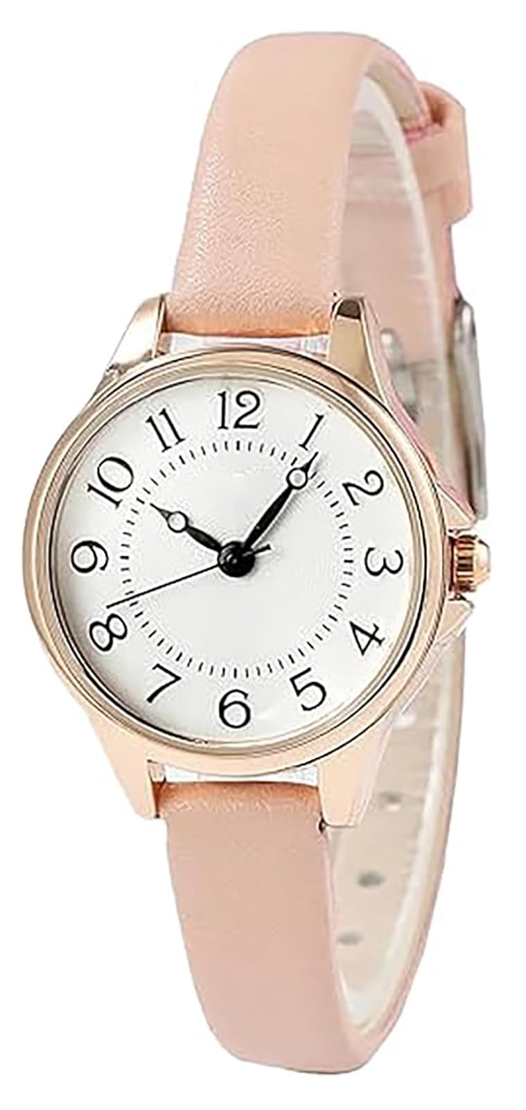 BESTKANG Women's Fashion Leather Strap Watch Easy - Read Dial Casual Quartz Wristwatch Waterproof Watch Women's Small Wrist Watch (Pink)