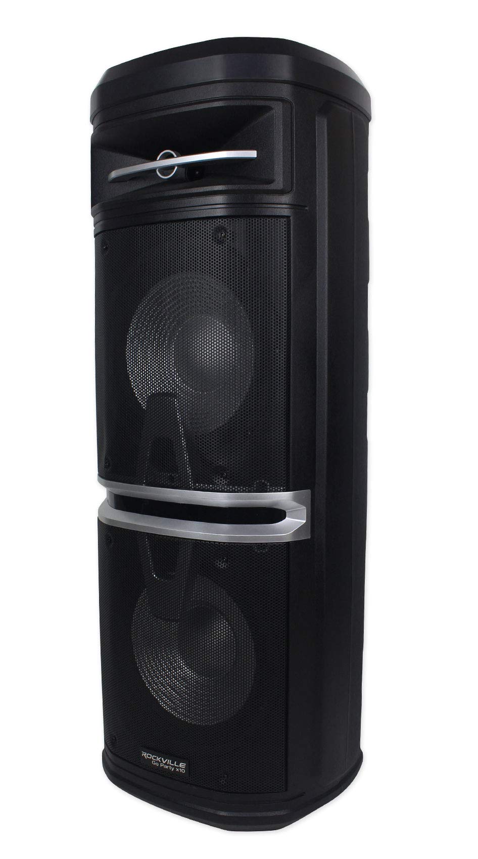 Rockville Go Party X10 Dual 10" 1000W Battery Powered Bluetooth Speaker, UHF Mic, True Wireless Stereo (TWS) Linking, LED Lights, for Parties and DJs