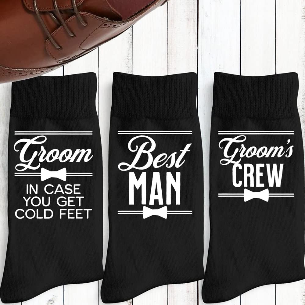 WIFFGO Groomsman Gifts For Men Wedding Gifts Novelty Socks Funny Proposal Gifts Groom Bestman 100% Cotton Crew Socks