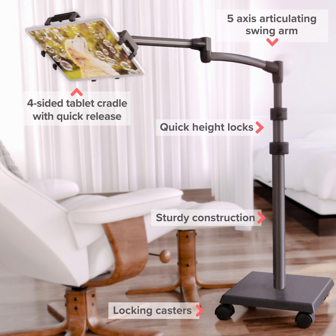 LEVO G2 Deluxe iPad Rolling Floor Stand Cart Kiosk for Residential and Commercial use iPads, iPad Mini, iPad Pro, Galaxy, Nexus, Surface Pro, Fire, and Other Tablets and eReaders Gunmetal Color