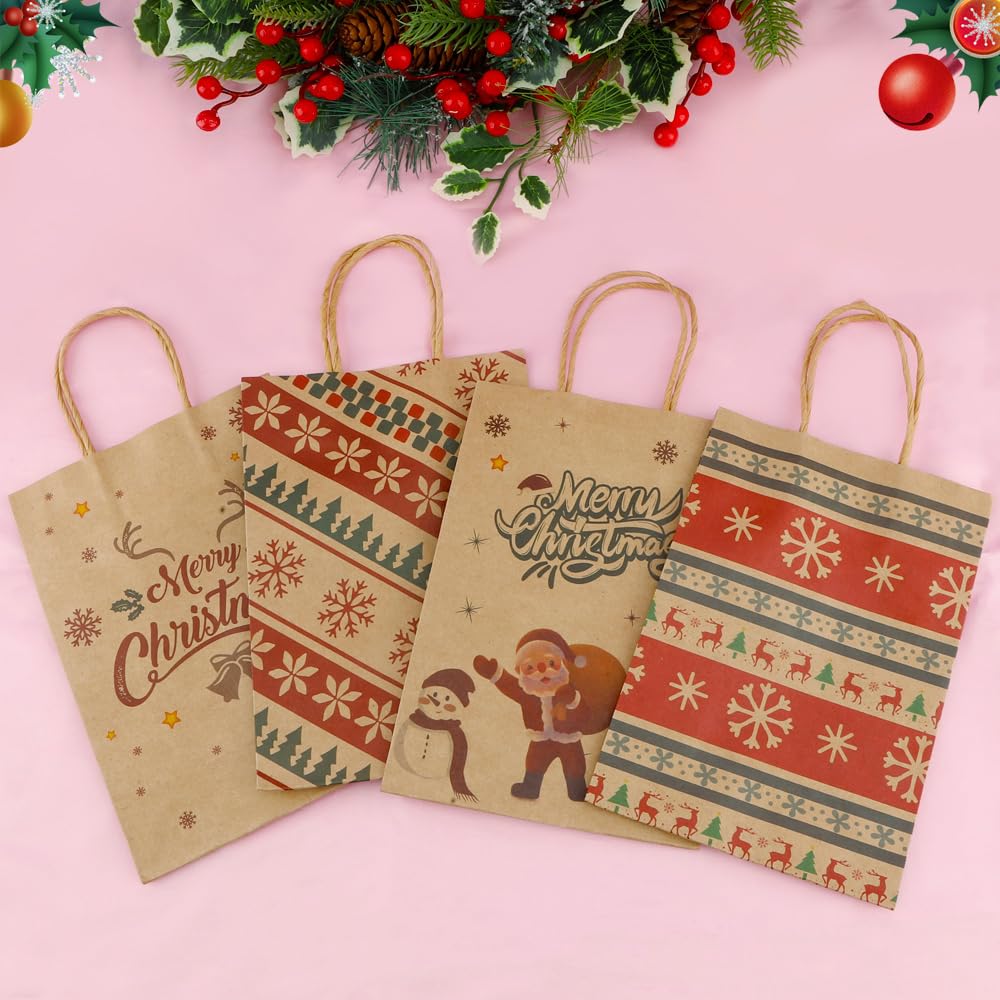 24 Pcs Christmas Gift Bags,Christmas Bags for Gifts,Holiday Xmas Gift Bags,Kraft Christmas Paper Bags Bulk,Small Gift Bags with Handles,Christmas Goody Bag,Christmas Party Favor Bags (5.9x3.14x8.26)