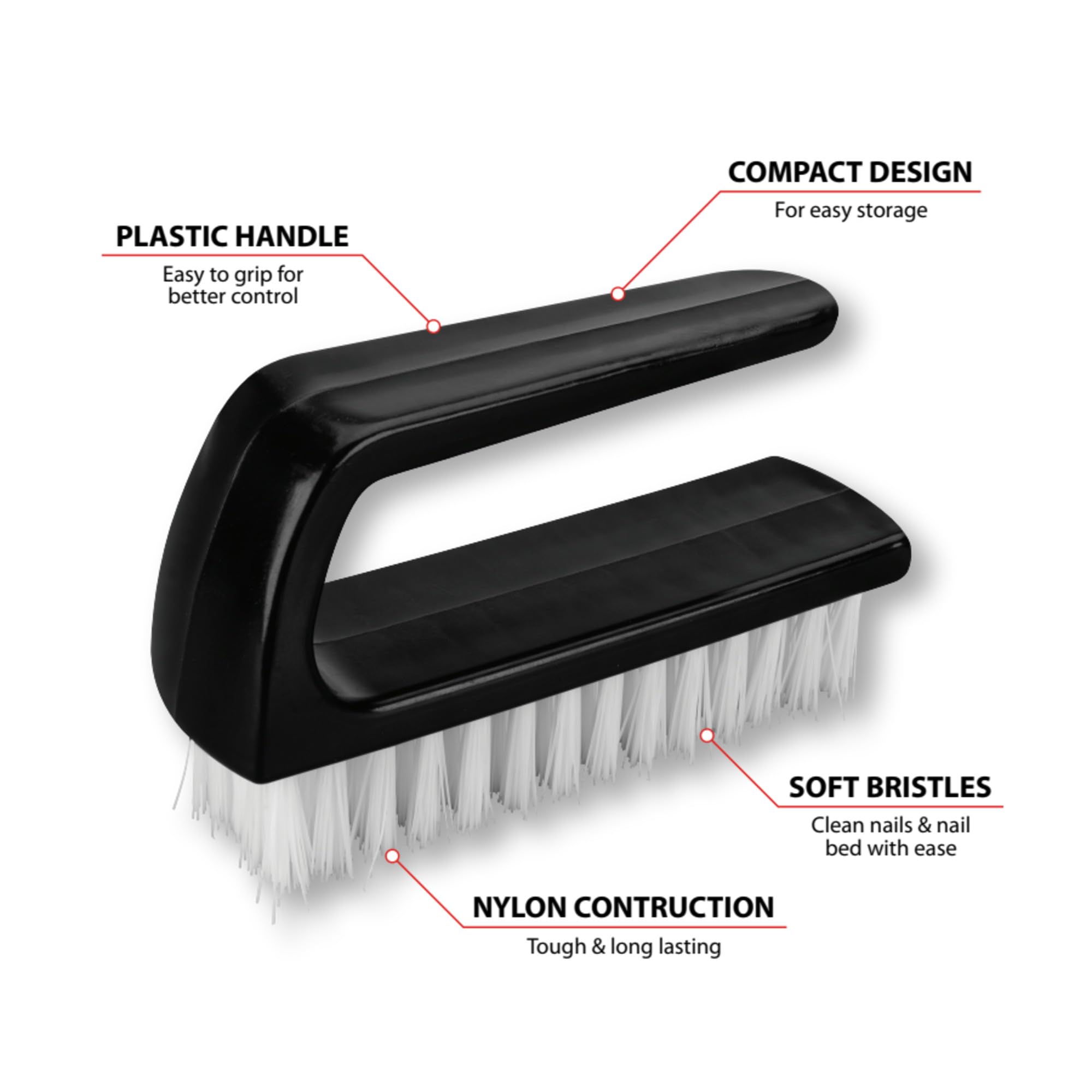 Performance Tool W3229 Handle Grip Finger Nail Brush for Men or Women