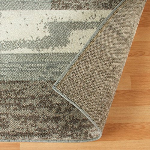 Superior Modern Rockwood Collection Area Rug, 8mm Pile Height with Jute Backing, Textured Geometric Brick Design, Anti-Static, Water-Repellent Rugs - Light Blue & Ivory, 5' x 8' Rug