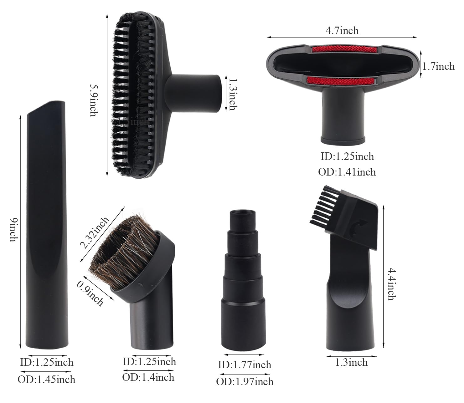 MZY LLC Vacuum Attachments for Shop Vac Accessories, 1 1/4" to 2 1/2" Vacuum Cleaning Accessorie Kit, 1" to 1 7/8" Vacuum Brush Attachment for Shop Vac Attachments Set of 11