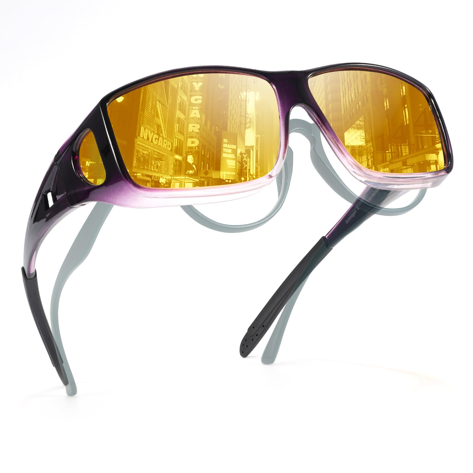 TJUTR Night Vision Driving Glasses Fit Over Glasses for Men Women, Anti Glare Polarized Nighttime Eyeglasses Yellow Lens