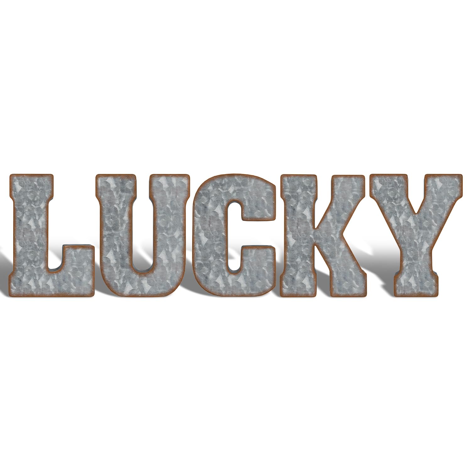 CraftyCrocodile Galvanized Metal Letters for Wall Decor - 3D Phrase "LUCKY" for Hanging or Freestanding - Unique Blend of Rustic, Vintage, Western, and Industrial Styles, Bundle