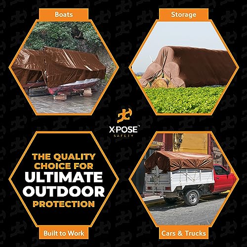 20' x 20' Super Heavy Duty 16 Mil Brown Poly Tarp Cover - Thick Waterproof, UV Resistant, Rip and Tear Proof Tarpaulin with Grommets and Reinforced Edges - by Xpose Safety