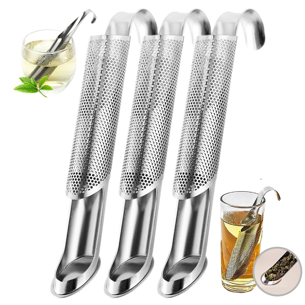 Stainless Steel Tea Diffuser,2024 New Loose Leaf Tea Steeper,Tea Bags for Loose Leaf Tea,Tea Strainer Ball Infuser for Loose Tea,Mesh Strainer with Hanging Hook,Handle Fine Holes Tea Diffuser (3PC)