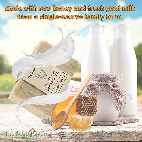 Oatmeal Soap - 4 Oatmeal & Honey Goat Milk Soap Bars. All Natural, Unscented Soap, SLS Free, NO Parabens, Handmade in USA.