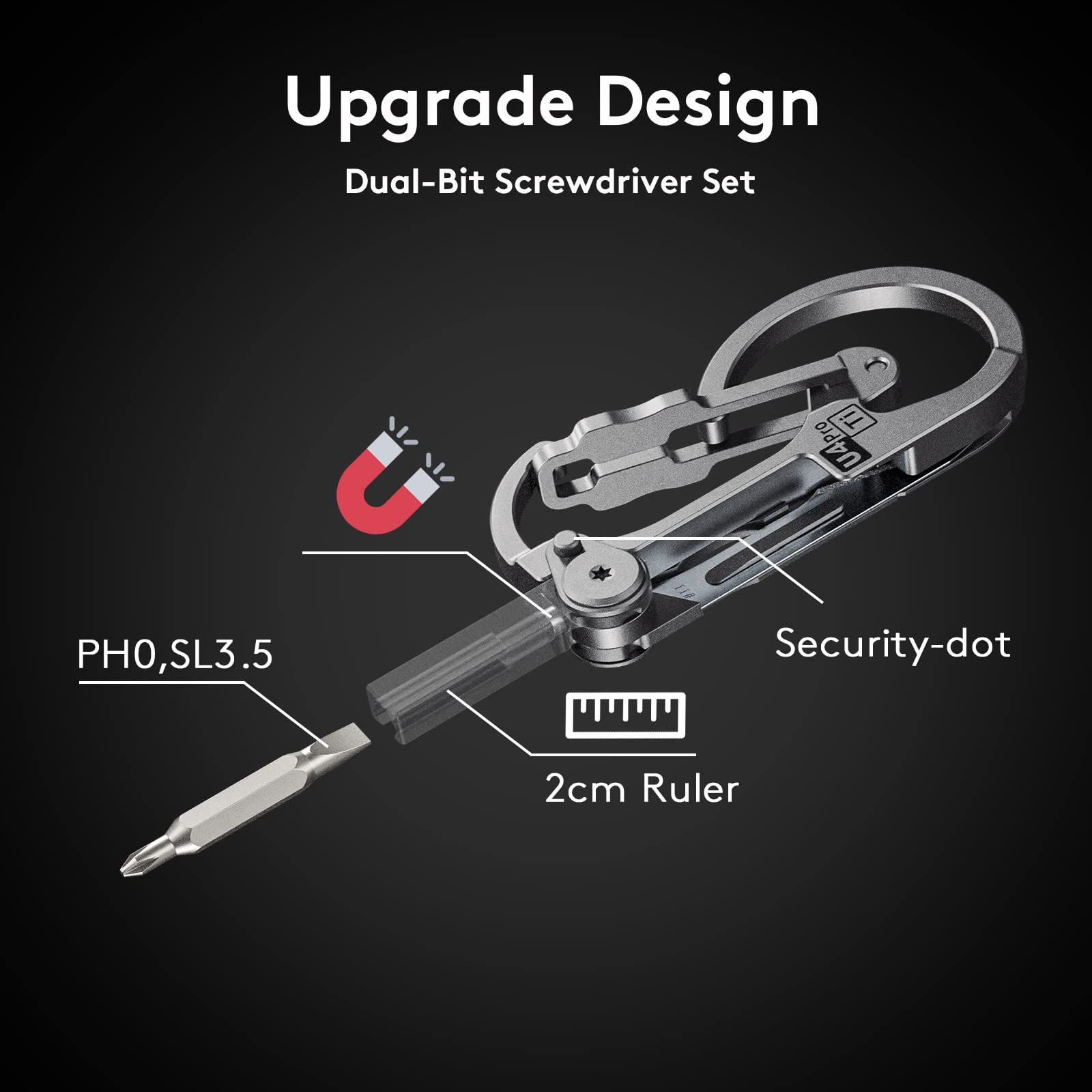 RovyVon U4 Pro+ Plus Titanium Carabiner Small Keychain Knife, Mini Key Carabiner Clip, Titanium EDC with Replaceable Sharp Blade, Multi Tool with Dual-bit Screwdriver and Ruler, Emergencies/Office