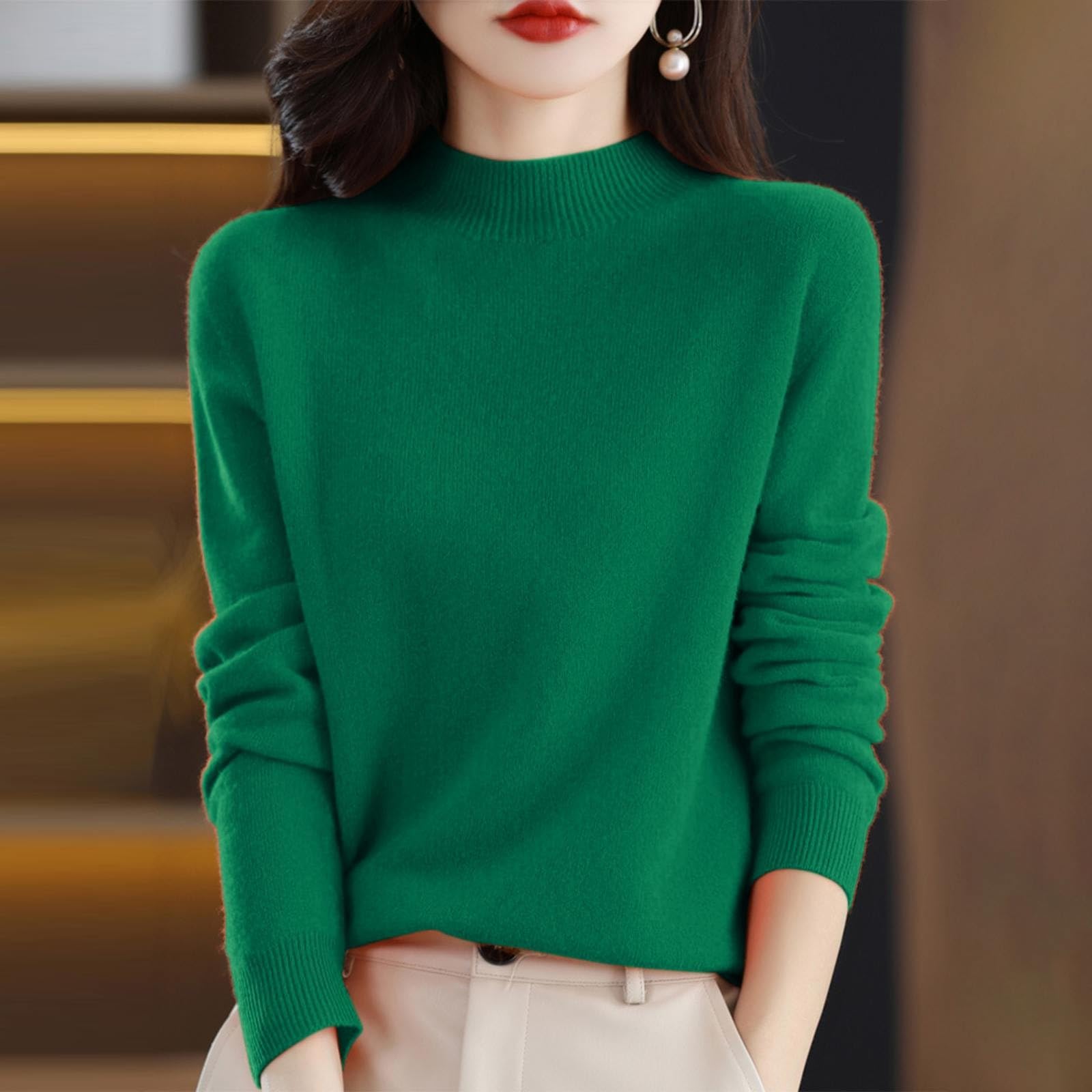 Droeadgor My+Orders+delivery Amazon+haul+Items+Clearance Amazon+Basics+Sweater Sale+Items My+Account All+Amazon Cashmere Sweaters for Women Green-1 L