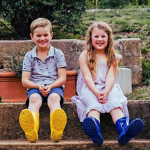 HISEA Kids Rain Boots for Toddler Boys Girls, Waterproof Rubber Boots with Easy-On Handles, Seamless PVC Rainboots Lightweight Mud Shoes for Water Beach Outdoor Playing, Size 2BK Yellow