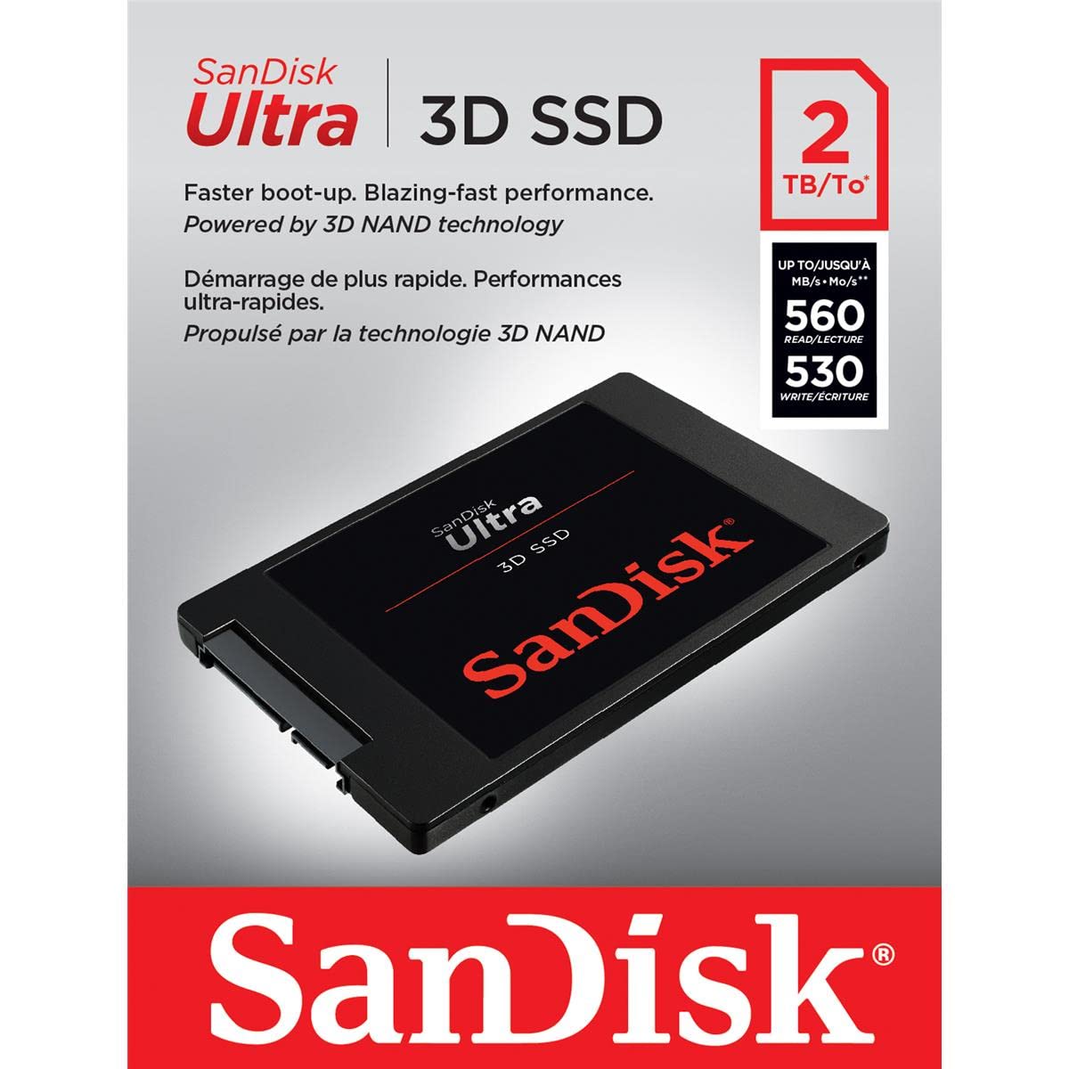 SanDisk Ultra 3D NAND 2TB Internal SSD - SATA III 6 Gb/s, 2.5"/7mm, Up to 560 MB/s - SDSSDH3-2T00-G25