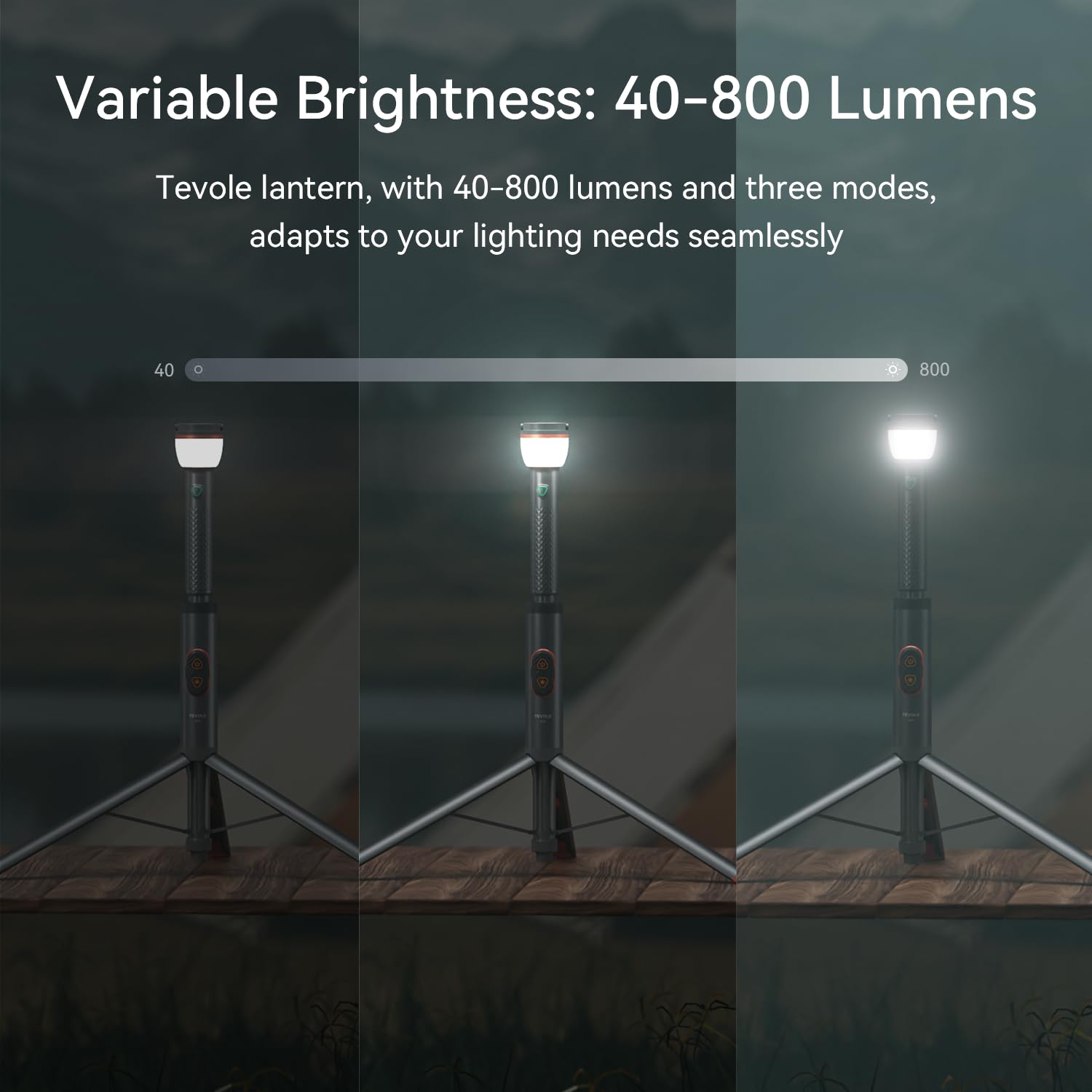 TEVOLE Camping Light Telescopic & Collapsible: 800 Lumens IP65 Waterproof Smart Remote Magnetic Base USB Rechargeable Battery Adjustable Height for Outdoor Adventure Hiking Emergency Lighting