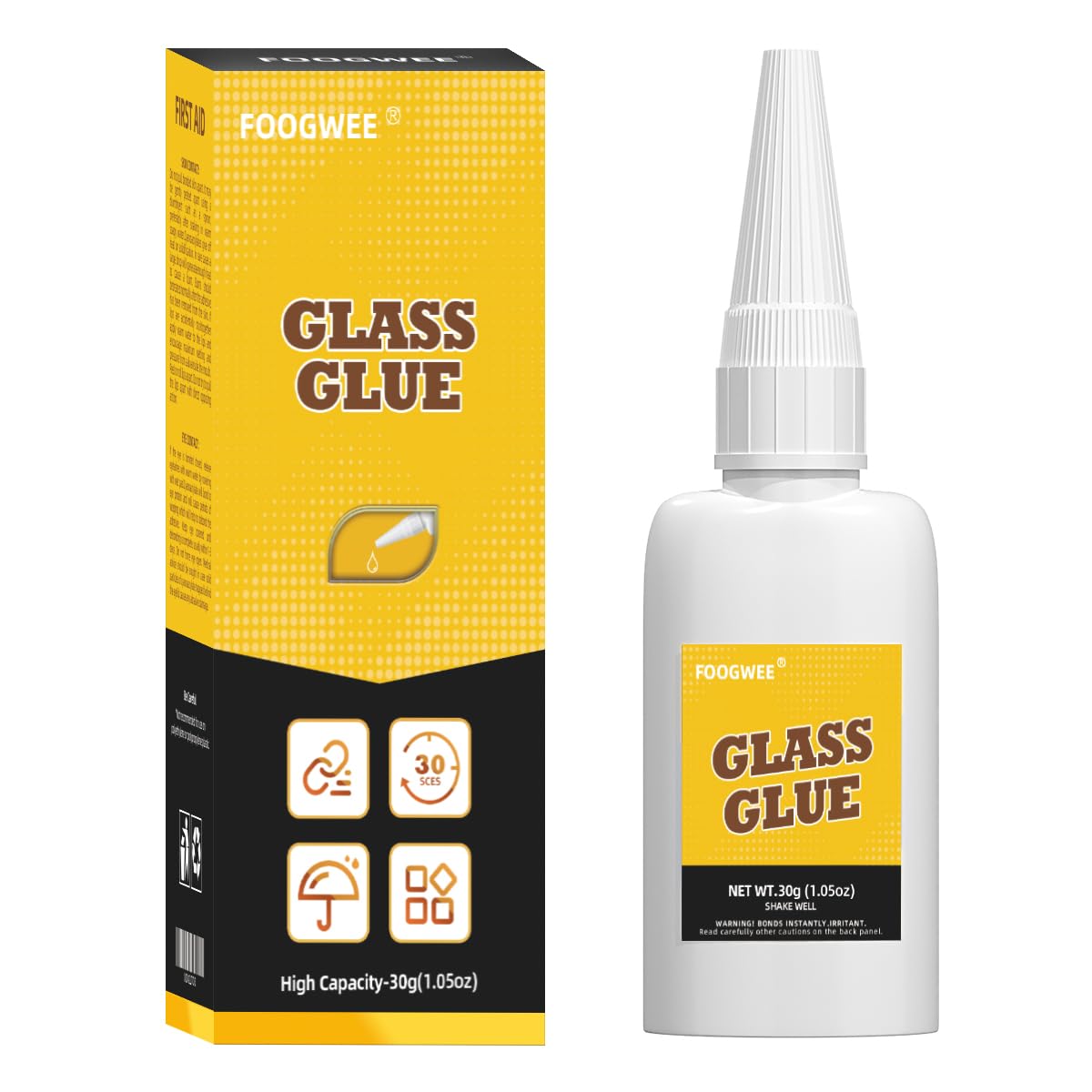 Glass Glue - Oily Glue, FOOGWEE 30g Glass to Glass Glue, Strong Bond, Instant Super Glue for DIY Craft, Model, Pottery, Tile, Glass, Plastic, Metal, Stone, Rubber, Ceramic and More