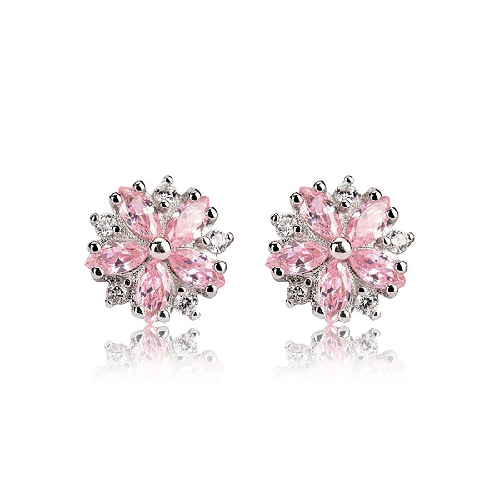 lighten deals of the day Sterling Silver Full Diamond Flowers Earrings for Women, Gold Stud Earrings Rose Gold Earrings valentines day gifts for her clearance of sales today deals prime women