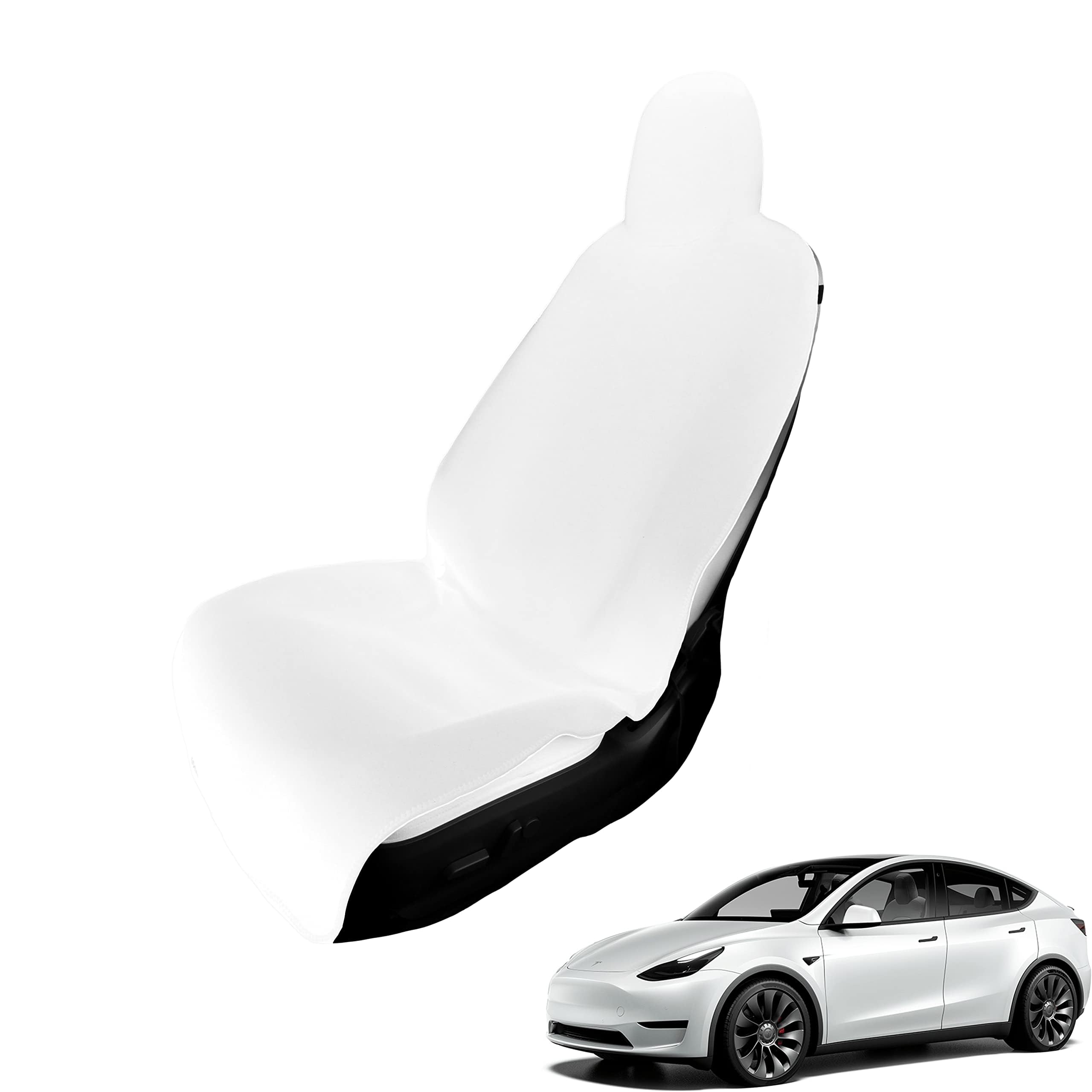 EVNV Tesla Model Y Seat Cover 2024 - Waterproof Neoprene Front Seat Protector - Tesla Seat Cover for 2020-2024 Model Y, 1 White Cover