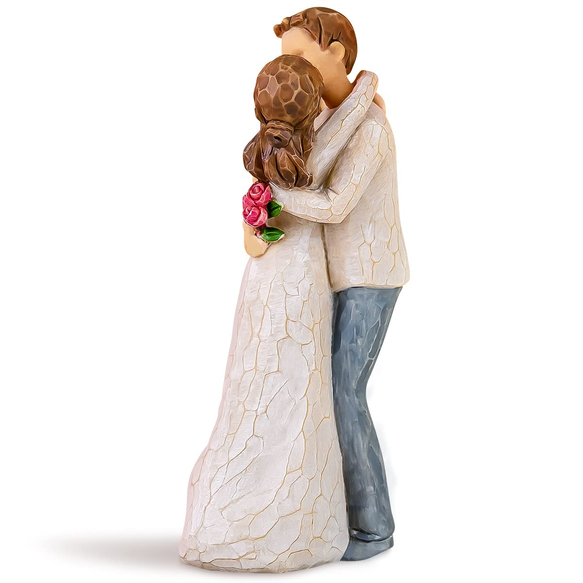 AIDLNS Husband and Wife Hug Figurine, Valentine's Day Gift for Wife Girlfriend Husband Boyfriend Romantic Hand Painted Sculpture Couple Figure Anniversary Wedding Gift (Can't Help Falling in Love)