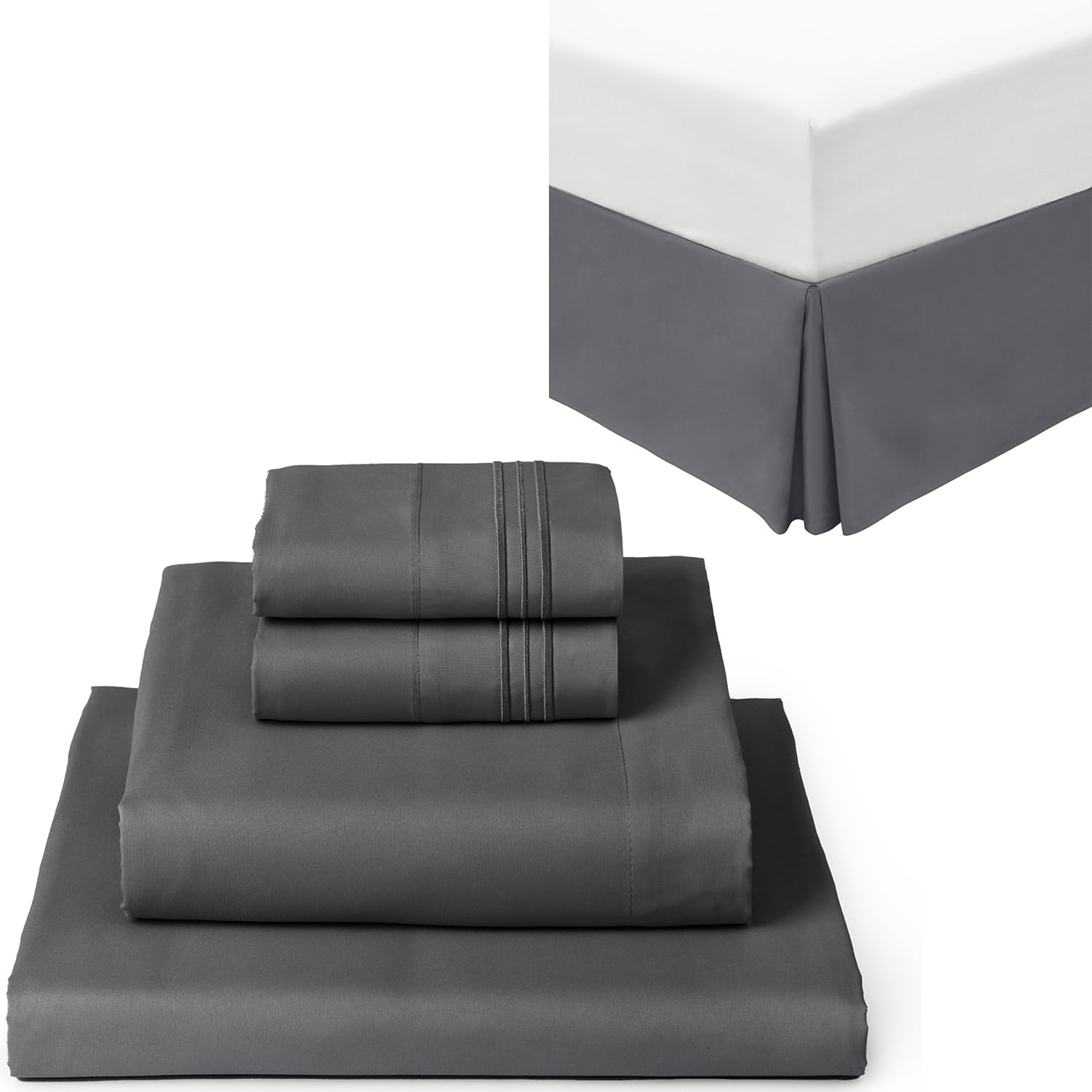 Mellanni King Bed Sheet Set + Bed Skirt Bundle&Save - Hotel Luxury Bedding Sheets & Pillowcases - Bundle Includes: 4pcs Bed Sheet Set and 15-Inch Tailored Drop Pleated Bed Skirt (King, Gray)