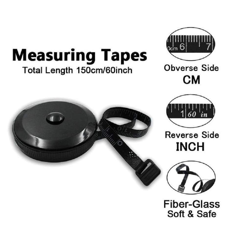 GDMINLO Soft Tape Measure Retractable Measuring for Body Fabric Sewing Tailor Cloth Knitting Craft Weight Loss Measurements Retractable Black Dual Sided Tape Measure Body Measuring 1 Pack