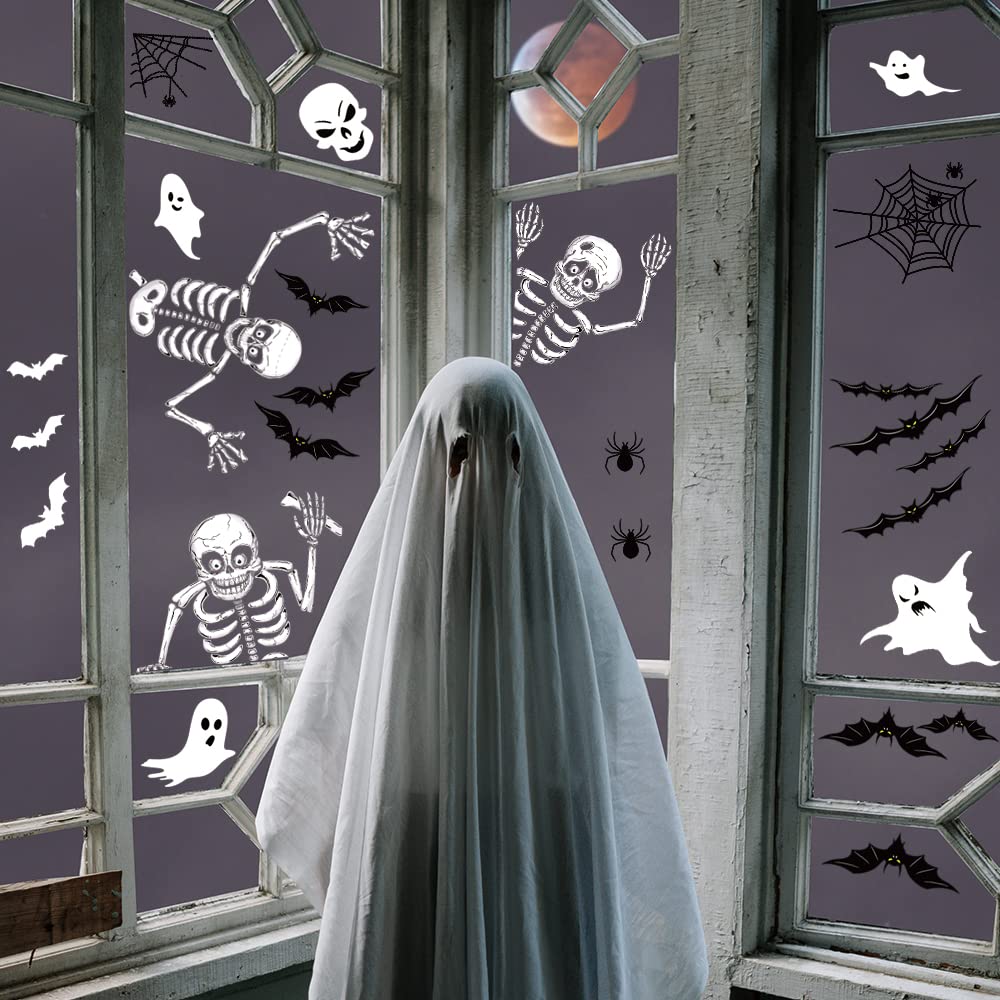 140PCS Halloween Window Clings Decor for Halloween Decorations, Double Side Halloween Window Stickers Removable Glass Decals for Halloween Party Decorations Indoor