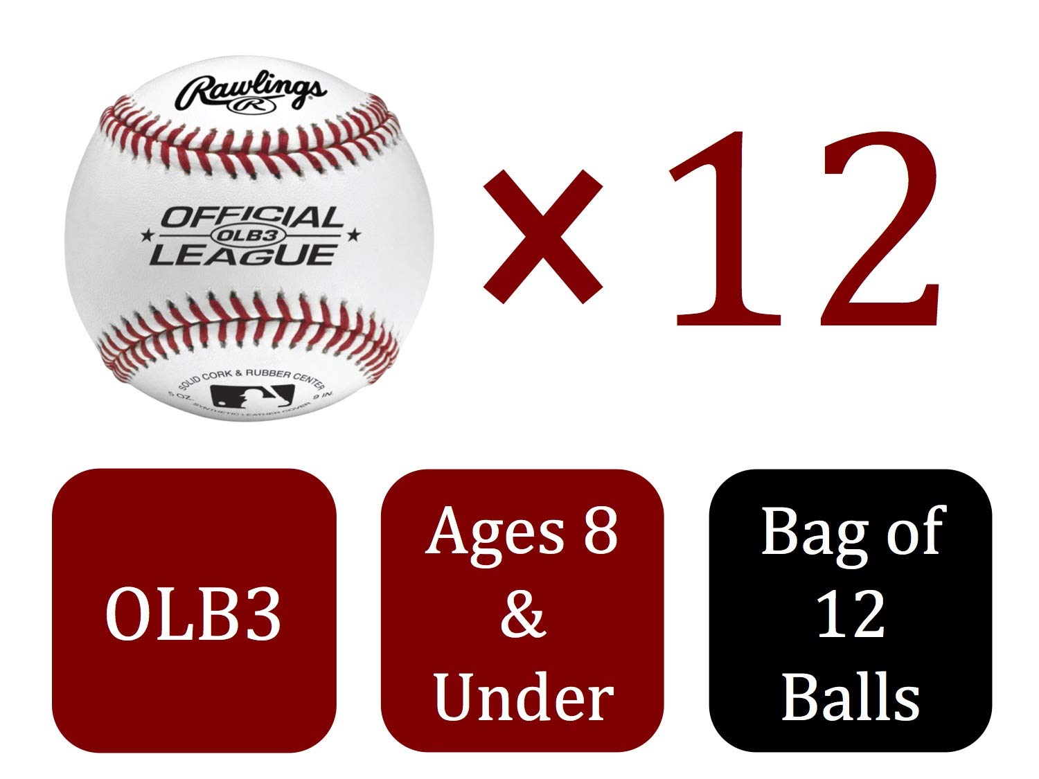 Rawlings | Official League Recreational Use Practice Baseballs | Youth | Bag of 12 | OLB3BAG12 | 12 Count